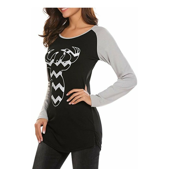 Women long sleeve reindeer Christman Tshirt size M - Picture 3 of 4